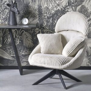wohnli-moebel-suche-M26110356-1 Drehsessel aus cremefarbenem Rippenstoff + 2 Kissen 80x95x80cm Stoff Beige MSO Sofas und Sessel Sessel, Poufs und Fußbänke Sessel