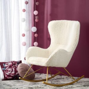 Schaukelstuhl aus geschlungenem Stoff mit goldfarbenem Metallgestell 100x106x72cm Stoff Beige MSO Sofas und Sessel Sessel, Poufs und Fußbänke Sessel