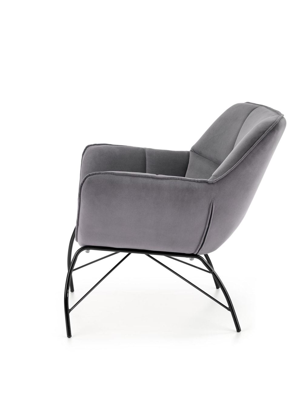 Moderner Sessel aus grauem Samt mit schwarzen Designer-Metallbeinen 73x78x74cm Samt Grau MSO Sofas und Sessel Sessel, Poufs und Fußbänke Sessel