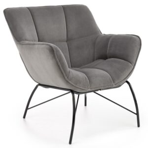 Wohnli Möbelsuche - Moderner Sessel aus grauem Samt mit schwarzen Designer-Metallbeinen