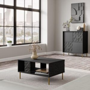 wohnli-moebel-suche-M26110401-1 Schwarz-goldener Designer-Couchtisch 92 cm 92x50x43cm Holz Schwarz MSO Möbel Wohnzimmermöbel Couchtische
