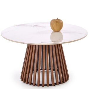 wohnli-moebel-suche-M26110419 Wohnli Möbelsuche - Runder Couchtisch in Marmoroptik mit Beinen aus Walnussfurnier
