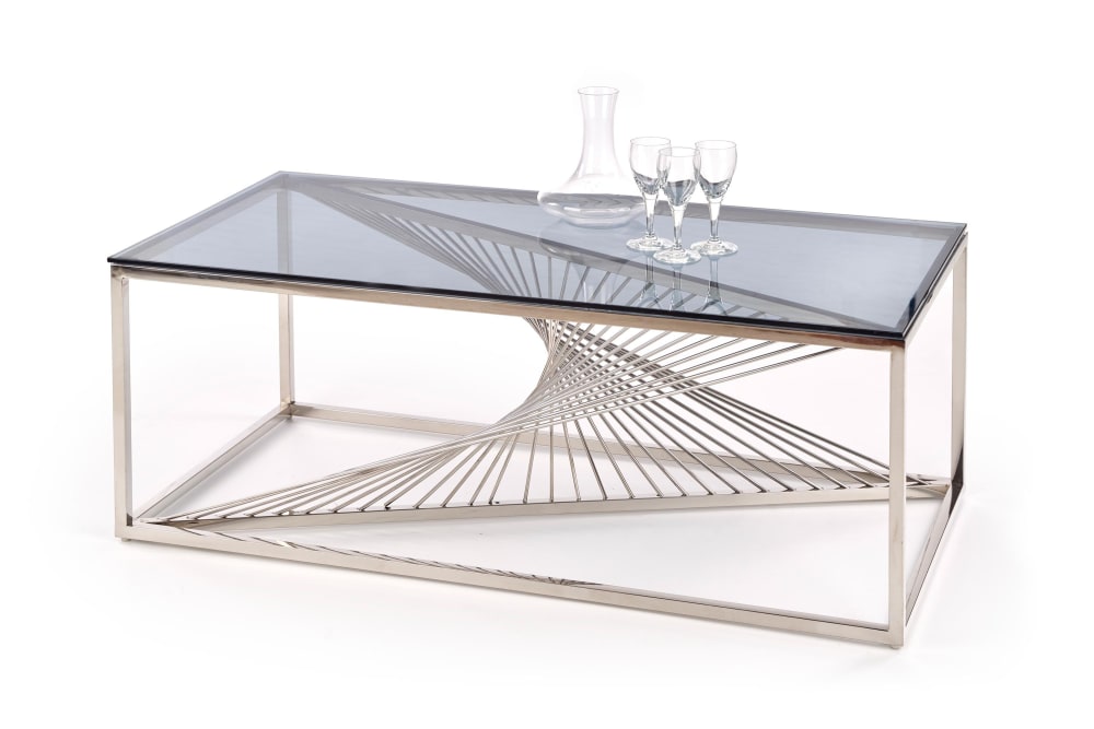 Designer-Couchtisch mit Rauchglasplatte 120x60cm 120x45x120cm Glas Silber MSO Möbel Wohnzimmermöbel Couchtische
