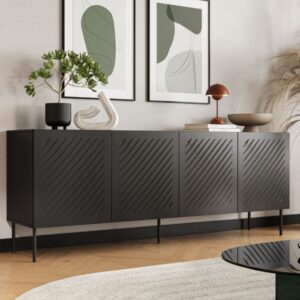 Schwarzes Sideboard 4 Türen mit Reliefmuster 200cm 200x75x200cm Holz Schwarz MSO Möbel Esszimmermöbel Sideboards, Highboards & niedrige Anrichten