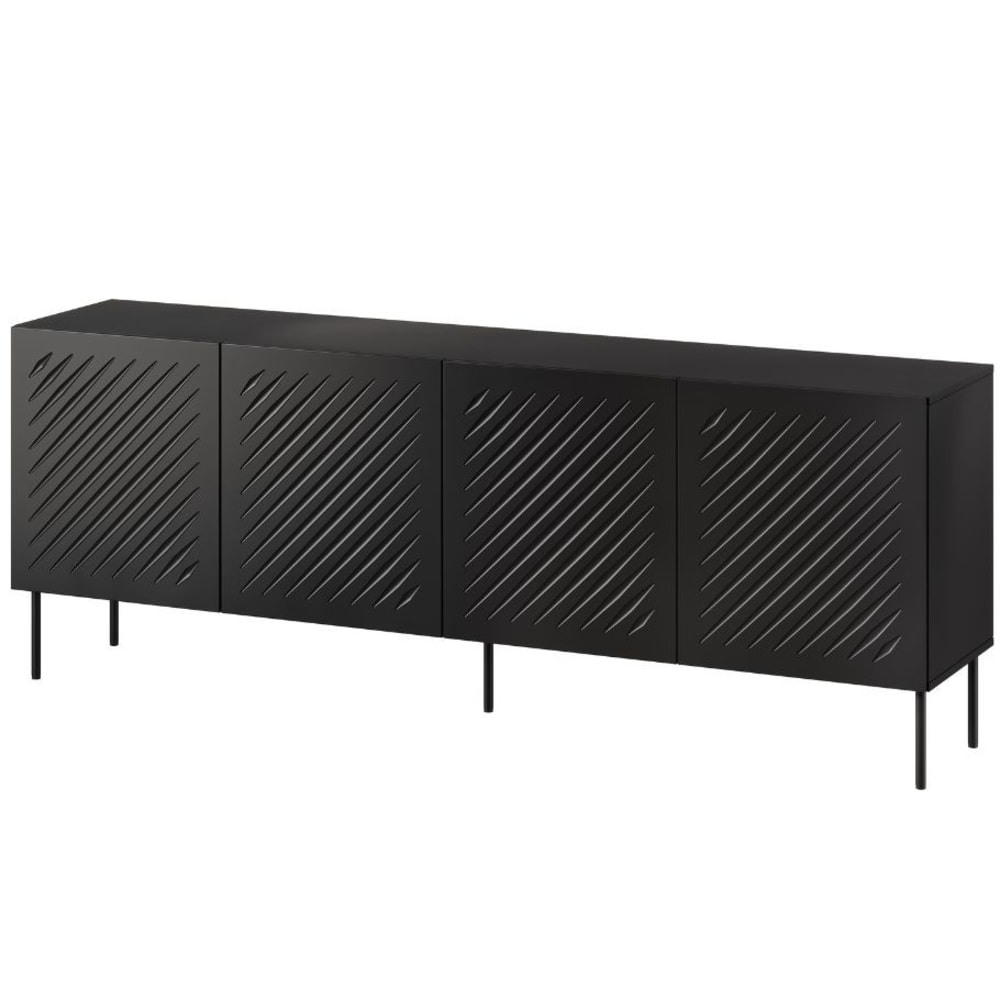 Wohnli Möbelsuche - Schwarzes Sideboard 4 Türen mit Reliefmuster 200cm