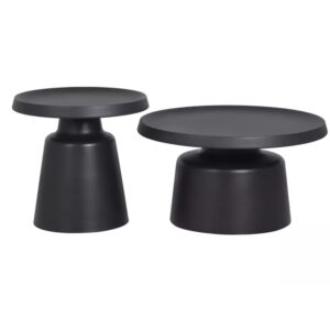 Set aus zwei runden Couchtischen aus mattschwarzem Metall 70x39x70cm Metall Schwarz MSO Möbel Wohnzimmermöbel Beistelltische