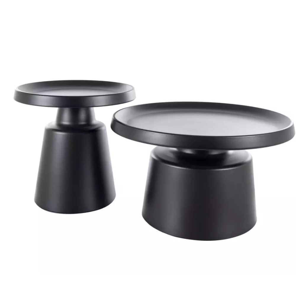 Wohnli Möbelsuche - Set aus zwei runden Couchtischen aus mattschwarzem Metall
