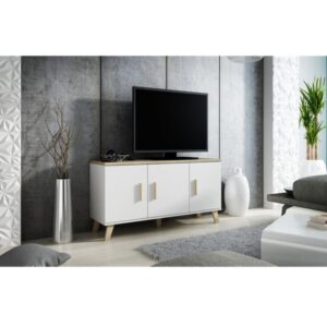 wohnli-moebel-suche-M26110450-1 Buffet Dekor Eiche & Mattweiß 3 Türen 150cm 45x69x150cm Holz Weiß MSO Möbel Esszimmermöbel Sideboards, Highboards & niedrige Anrichten