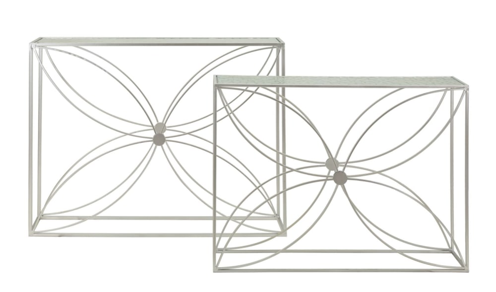 Set aus zwei Metallkonsolentischen 100x30x78 cm - 90x25x72 cm 30x78x100cm Metall Silber Mauro Ferretti Möbel Wohnzimmermöbel Konsolentische