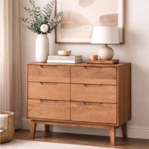 wohnli-moebel-suche-M26115506-1 Kommode aus naturbelassenem Mangoholz mit 6 Schubladen und Holzbeinen 100x80x40cm Holz Braun GEESE HOME Möbel Schlafzimmermöbel Kommoden