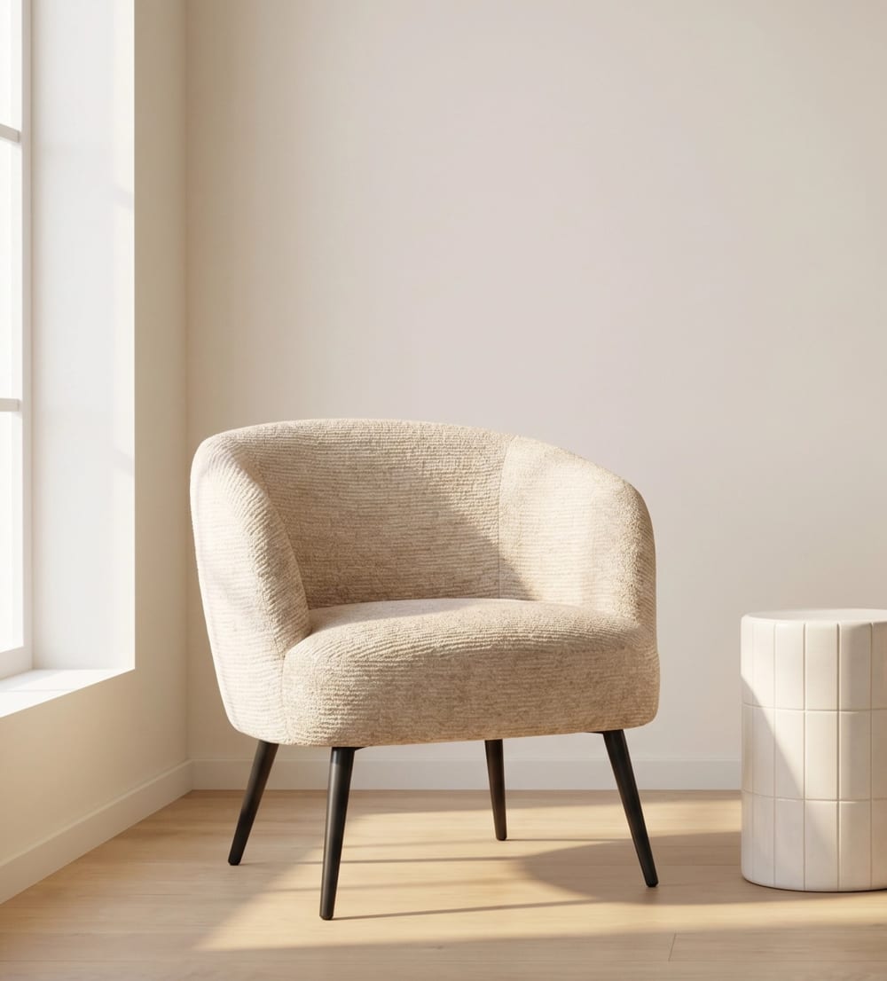 Sessel mit beigem Bezug und schwarzen Metallbeinen 68x75x74cm Stoff Beige GEESE HOME Sofas und Sessel Sessel, Poufs und Fußbänke Sessel