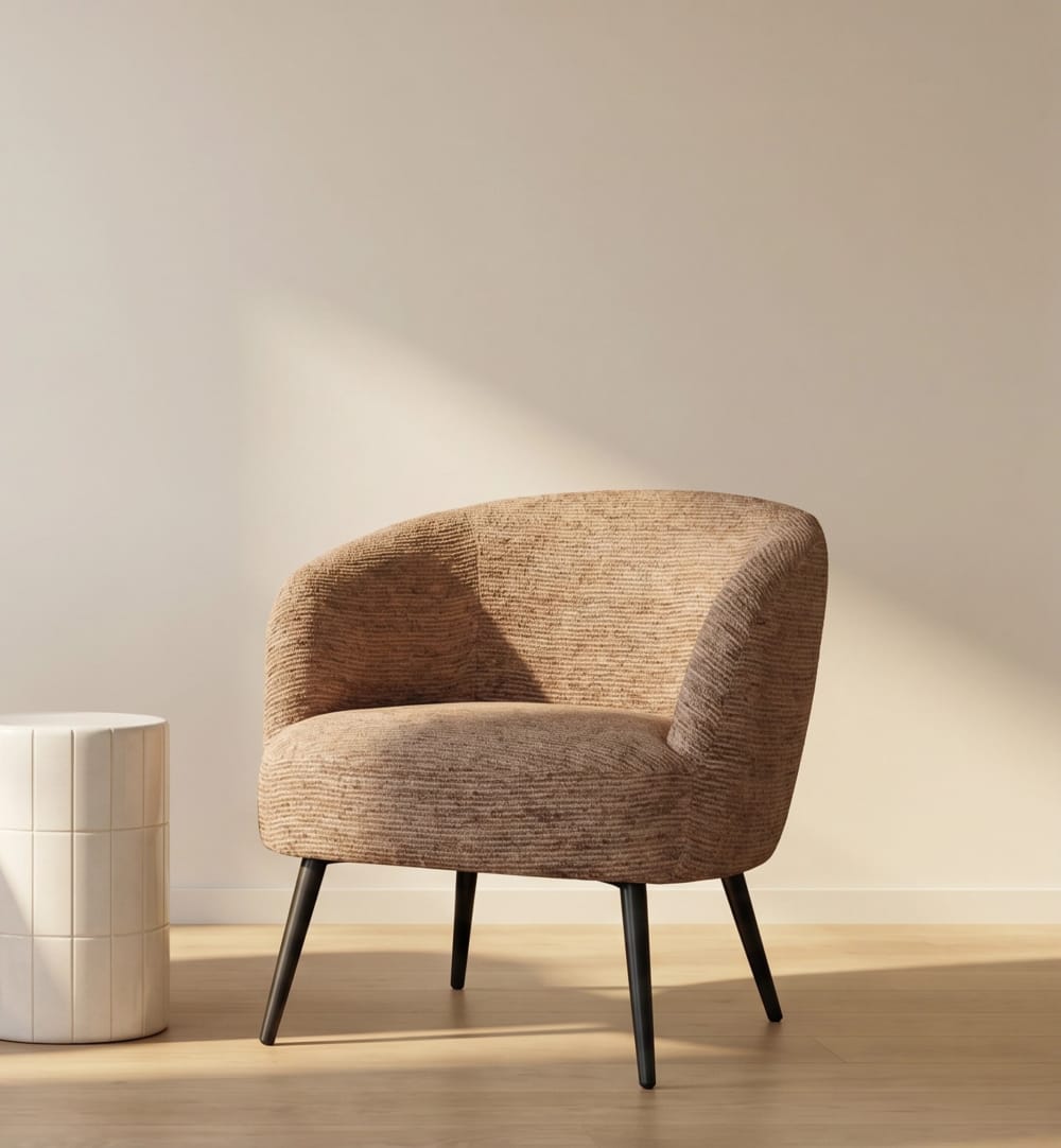 Sessel mit braunem Bezug und schwarzen Metallbeinen 68x75x74cm Stoff Braun GEESE HOME Sofas und Sessel Sessel, Poufs und Fußbänke Sessel