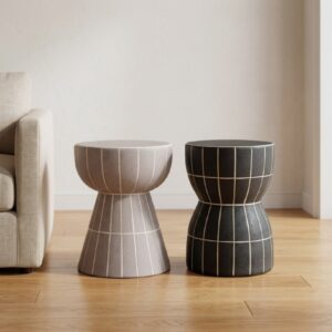 wohnli-moebel-suche-M26115510-1 Hocker / Beistellhocker aus Keramik in Grau 33x44x33cm Keramik Grau GEESE HOME Möbel Wohnzimmermöbel Hocker