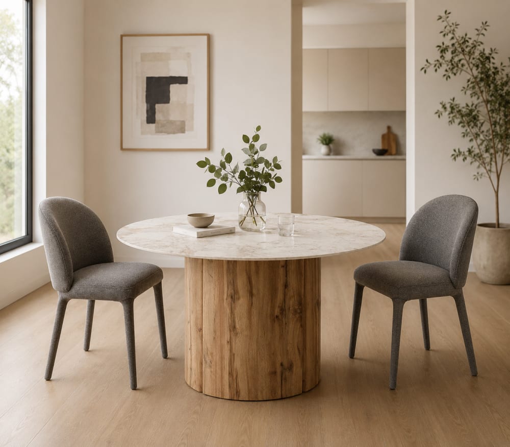 4er-Set gepolsterte Stühle in Steinfarbe mit gepolsterten Beinen 48x84x49cm Stoff Grau GEESE HOME Möbel Esszimmermöbel Stühle