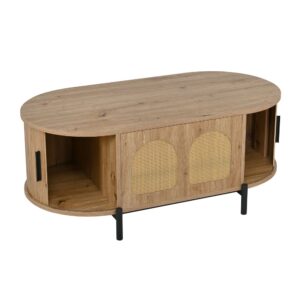 wohnli-moebel-suche-M26115568 Wohnli Möbelsuche - Ovale Couchtisch Holzoptik Natur mit Rattan-Schiebetüren