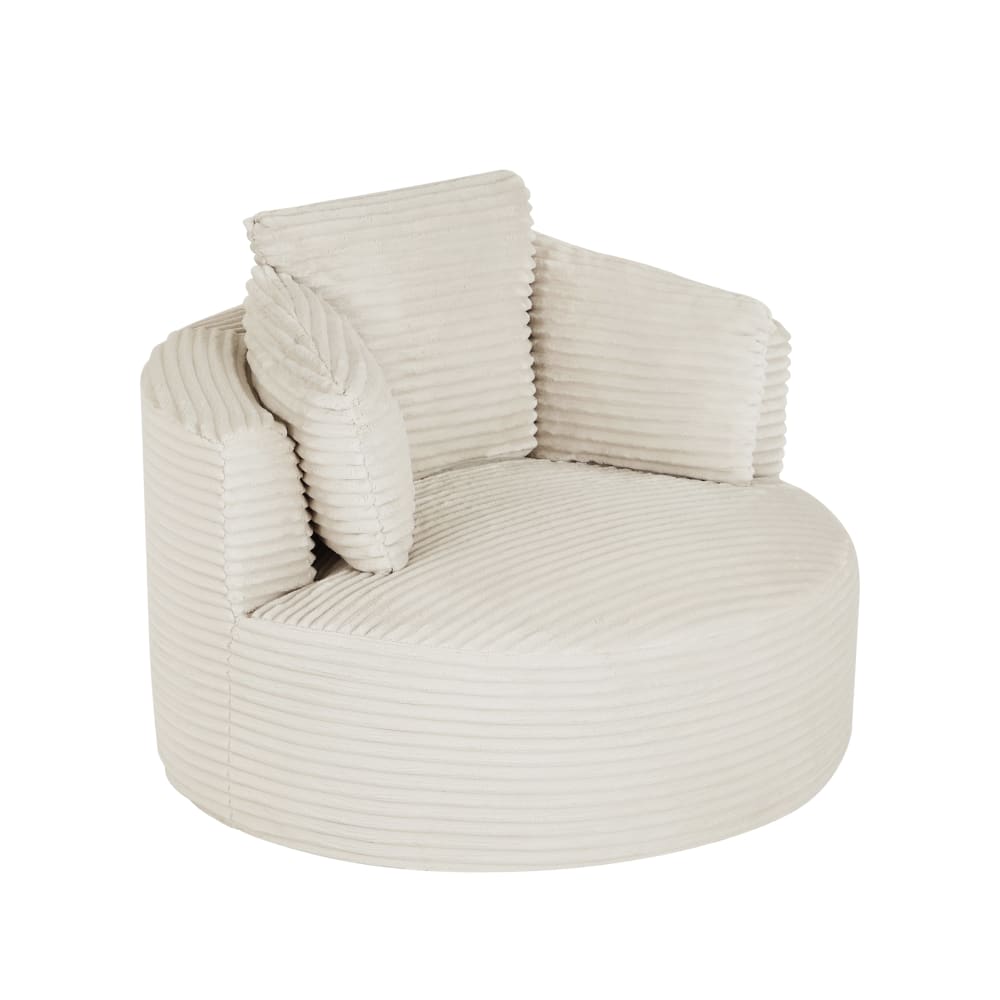 Wohnli Möbelsuche - Runder Lounge-Sessel aus Cord mit tiefer Sitzfläche