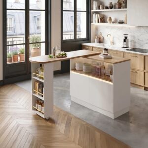 Kücheninsel Bartisch 360° drehbar Weiß Holz-Optik 45x100x90cm Spanplatte Weiß Urban Meuble Möbel Küchenmöbel Kücheninseln & Servierwägen