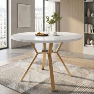 wohnli-moebel-suche-M26115589-1 Runder Esstisch Weiß Marmor-Optik Gold Metall 100x75x100cm Spanplatte Weiß Urban Meuble Möbel Esszimmermöbel Esstische