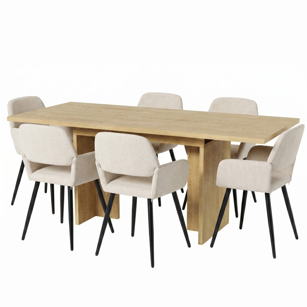 wohnli-moebel-suche-M26115594 Wohnli Möbelsuche - Ausziehbarer Holztisch & 6 Stühle in Creme