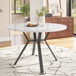 wohnli-moebel-suche-M26115595-1 Runder Esstisch Weiß Marmor-Optik X-Gestell Metall 100x75x100cm Spanplatte Weiß Urban Meuble Möbel Esszimmermöbel Esstische