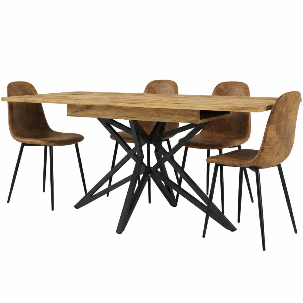 wohnli-moebel-suche-M26115598 Wohnli Möbelsuche - Ausziehbarer Esstisch & 4 Stühle in Vintage-Lederoptik