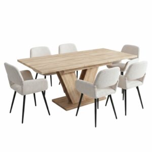 Wohnli Möbelsuche - Ausziehbarer Holztisch & 6 Stühle in Creme