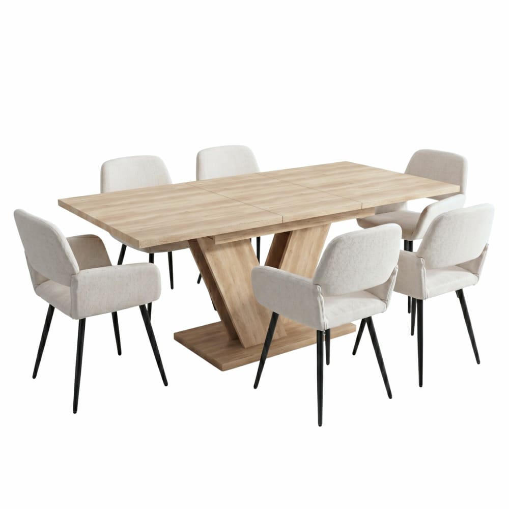 wohnli-moebel-suche-M26115599 Wohnli Möbelsuche - Ausziehbarer Holztisch & 6 Stühle in Creme