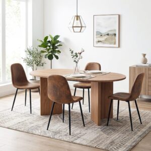 Set aus ovalem Holztisch und 4 Stühlen in brauner Lederoptik 180x76x90cm Spanplatte Braun Urban Meuble Möbel Esszimmermöbel Tisch- und Stuhlset für den Außenbereich