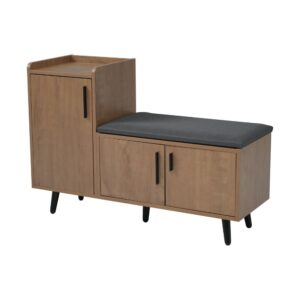 wohnli-moebel-suche-M26115613 Wohnli Möbelsuche - Schuhbank Holz-Optik mit 3 Türen und grauer Sitzfläche