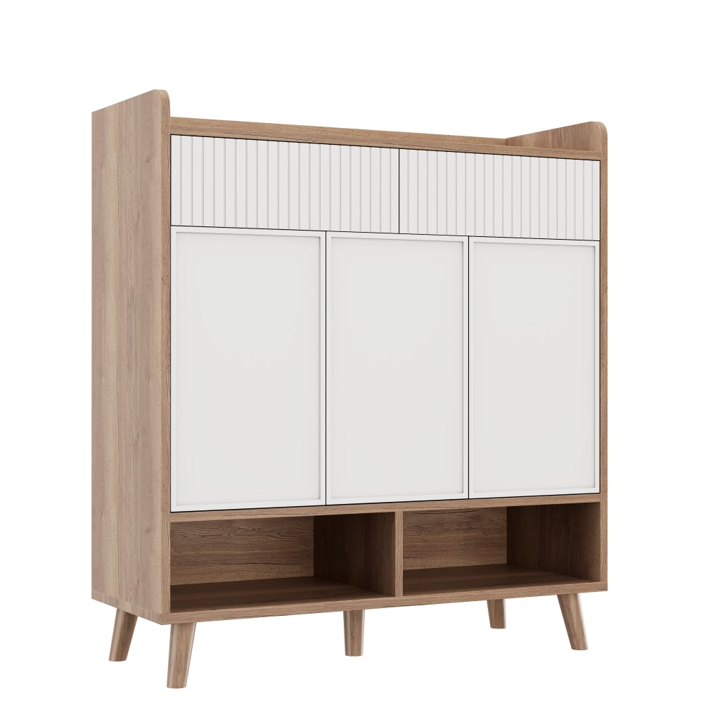 wohnli-moebel-suche-M26115616 Wohnli Möbelsuche - Schuhschrank Weiß und Holz-Optik mit 3 Türen & 2 Schubladen