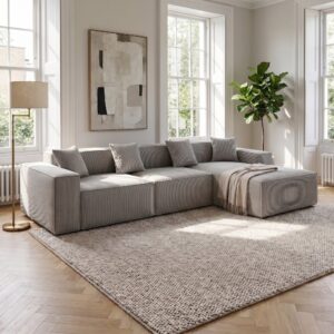 wohnli-moebel-suche-M26115627-1 Ecksofa modular mit Schlaffunktion Cord-Bezug Grau 279x65x165cm Stoff Grau Urban Meuble Sofas und Sessel Sofas Modulare Sofas