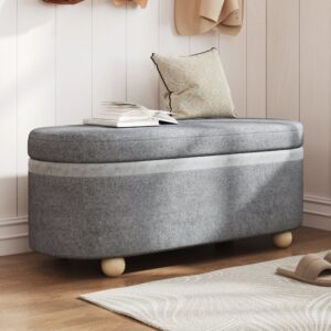 wohnli-moebel-suche-M26115630-1 Sitzbank mit Stauraum Fleece Grau Holzbeine 110x47x41cm Stoff Grau Urban Meuble Sofas und Sessel Sessel, Poufs und Fußbänke Sitzsäcke