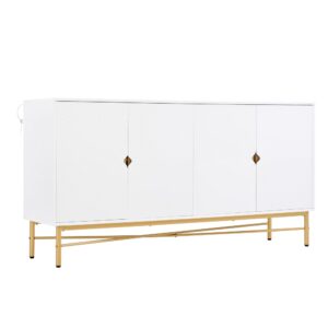 Wohnli Möbelsuche - Sideboard Weiß geometrisches Streifenmuster 4 Türen Goldbeine