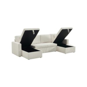 wohnli-moebel-suche-M26115655-1 4-Sitzer Wohnlandschaft mit Cordbezug in weiß 288x86x146cm Holz Weiß sweeek Sofas und Sessel Sofas Sitzbank und Polsterbank