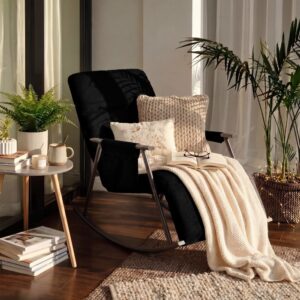 wohnli-moebel-suche-M26115777-1 Schaukelstuhl mit Fußgestell aus Stoff schwarz 100x66x61cm Stoff Schwarz CLP Sofas und Sessel Sessel, Poufs und Fußbänke Sessel