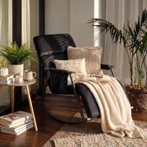 wohnli-moebel-suche-M26115783-1 Schaukelstuhl mit Fußgestell aus Samt schwarz 100x66x61cm Samt Schwarz CLP Sofas und Sessel Sessel, Poufs und Fußbänke Sessel