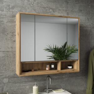 Spiegelschrank mit 3 Spiegeltüren Cashmere/Artisan-Eiche 80x72cm 80x72x20cm Spanplatte Weiß Vicco Möbel Badezimmermöbel Badezimmerschränke