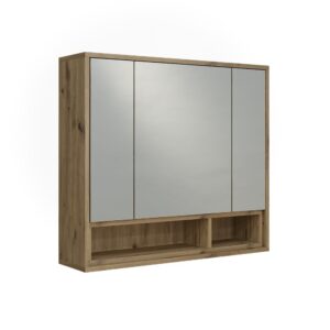 Wohnli Möbelsuche - Spiegelschrank mit 3 Spiegeltüren Cashmere/Artisan-Eiche 80x72cm