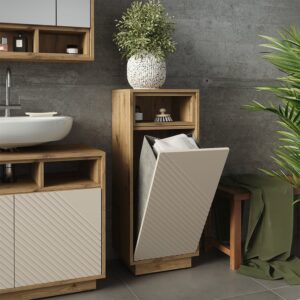 Wäscheschrank Cashmere/Artisan-Eiche 38x93cm 38x93x30cm Spanplatte Weiß Vicco Möbel Badezimmermöbel