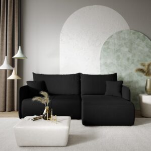 wohnli-moebel-suche-M26116086-1 3-Sitzer-Wende-Ecksofa mit Bettkasten Kiefernholz Schwarz 207x86x148cm Holz Schwarz Petits meubles Sofas und Sessel Sofas Ecksofas