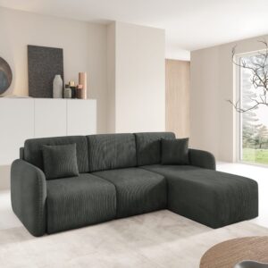3-Sitzer-Wende-Ecksofa mit Bettkasten Kiefernholz Dunkelgrau 245x92x185cm Holz Grau Petits meubles Sofas und Sessel Sofas Ecksofas