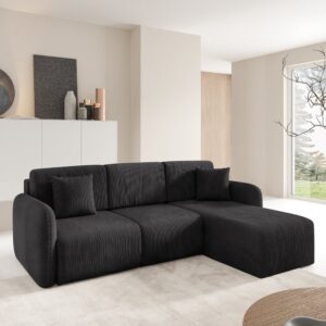 wohnli-moebel-suche-M26116122-1 3-Sitzer-Wende-Ecksofa mit Truhe Kiefernholz Schwarz 245x92x185cm Holz Schwarz Petits meubles Sofas und Sessel Sofas Ecksofas