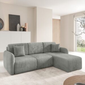 wohnli-moebel-suche-M26116236-1 3-Sitzer-Wende-Ecksofa mit Bettkasten Kiefernholz Hellgrau 245x92x185cm Holz Grau Petits meubles Sofas und Sessel Sofas Ecksofas