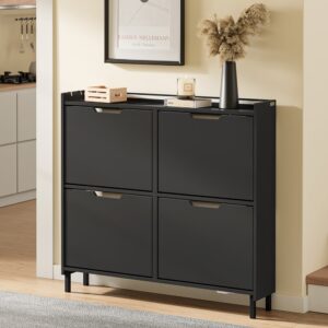 wohnli-moebel-suche-M26117558-1 Schuhschrank klappbar Schwarz 100×19×93 cm 100x93x19cm Spanplatte Schwarz SoBuy Möbel Flurmöbel Schuhschränke