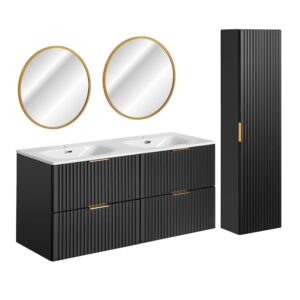 Wohnli Möbelsuche - Doppelwaschtisch 120cm LED Spiegel Melamin Mattschwarz