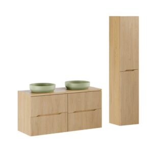 wohnli-moebel-suche-M26117875 Wohnli Möbelsuche - Set aus Doppelwaschtisch 120cm Laminat Helle Eiche