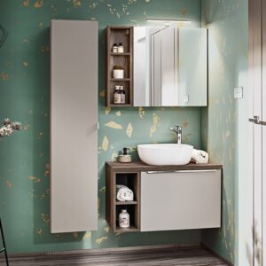 Badezimmerset Waschtisch 80cm Laminat Taupe 80x48x46cm Spanplatte Taupe Petits meubles Möbel Badezimmermöbel Waschtische