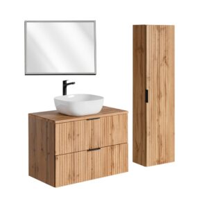 wohnli-moebel-suche-M26117879 Wohnli Möbelsuche - Set aus Einzelwaschtisch 80cm LED Melamin Holz
