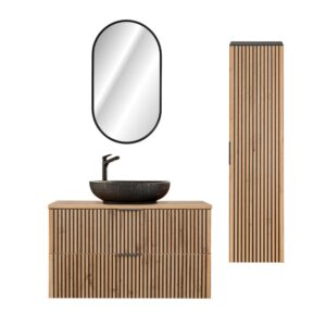 wohnli-moebel-suche-M26117886 Wohnli Möbelsuche - Set aus Einzelwaschtisch 100cm LED Melamin Holz in Eichenoptik