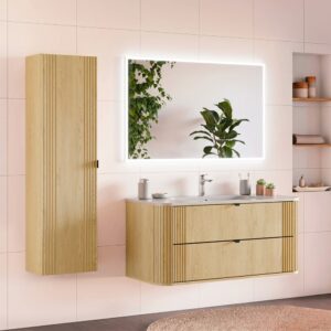 wohnli-moebel-suche-M26117888-1 Set aus Einzelmöbel Melamin Helle Eiche 120x52x46cm Spanplatte Braun Petits meubles Möbel Badezimmermöbel Waschtische